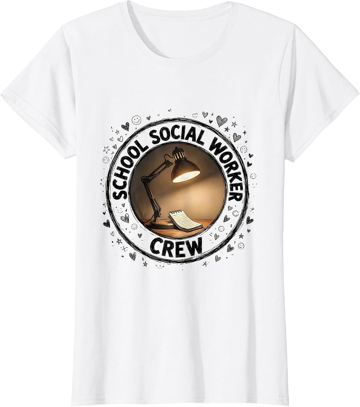 Women's School Social Worker Crew Hand-Sketched School Counselor T-Shirt - White