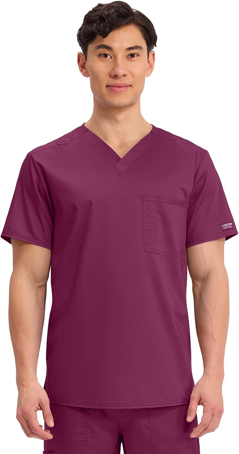 Cherokee Revolution Scrub Top for Women & Men V-Neck Medical Shirt - Wine
