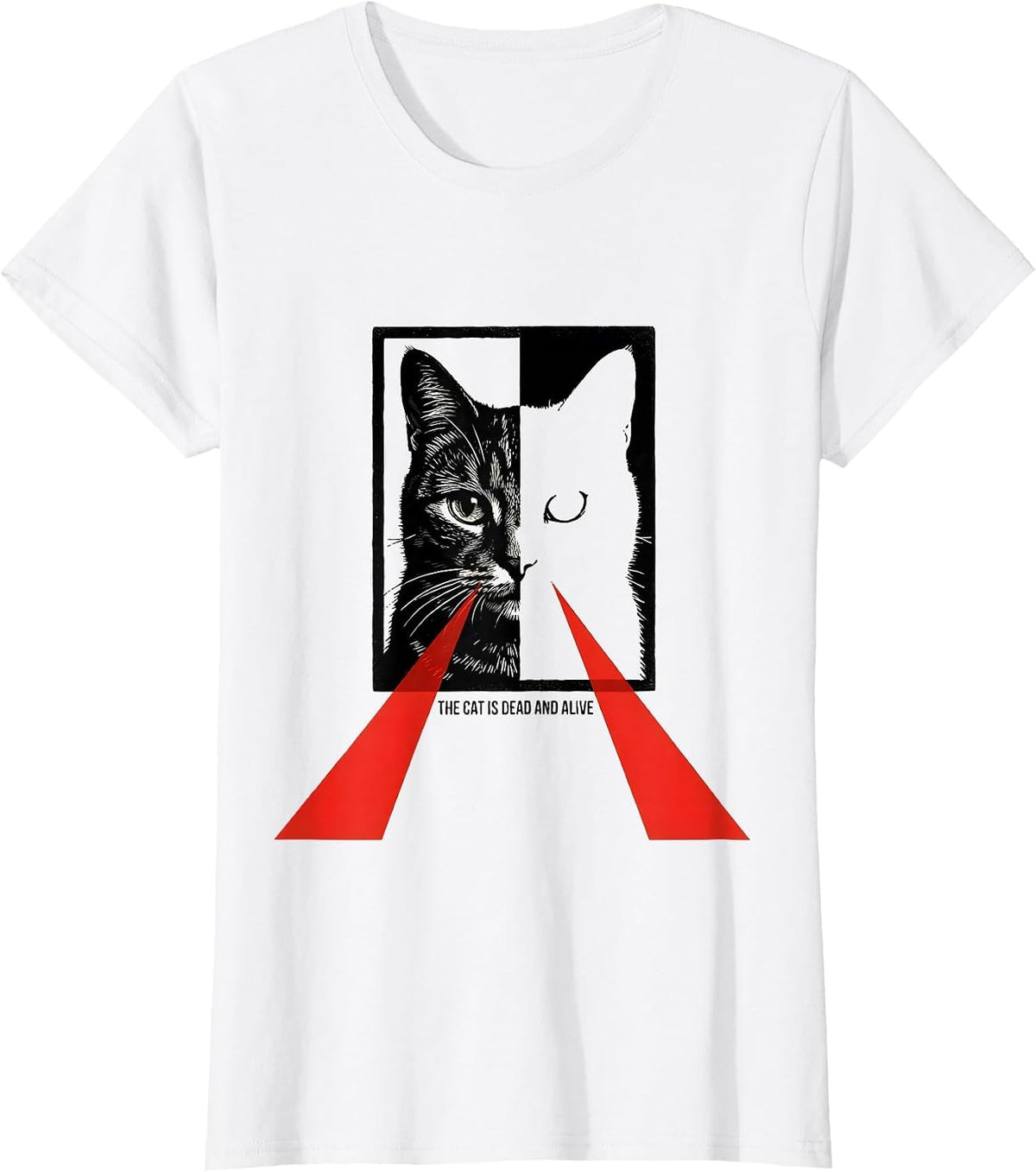 The Cat Is Dead And Alive Stencil Quantum Physics Humor T-Shirt - White