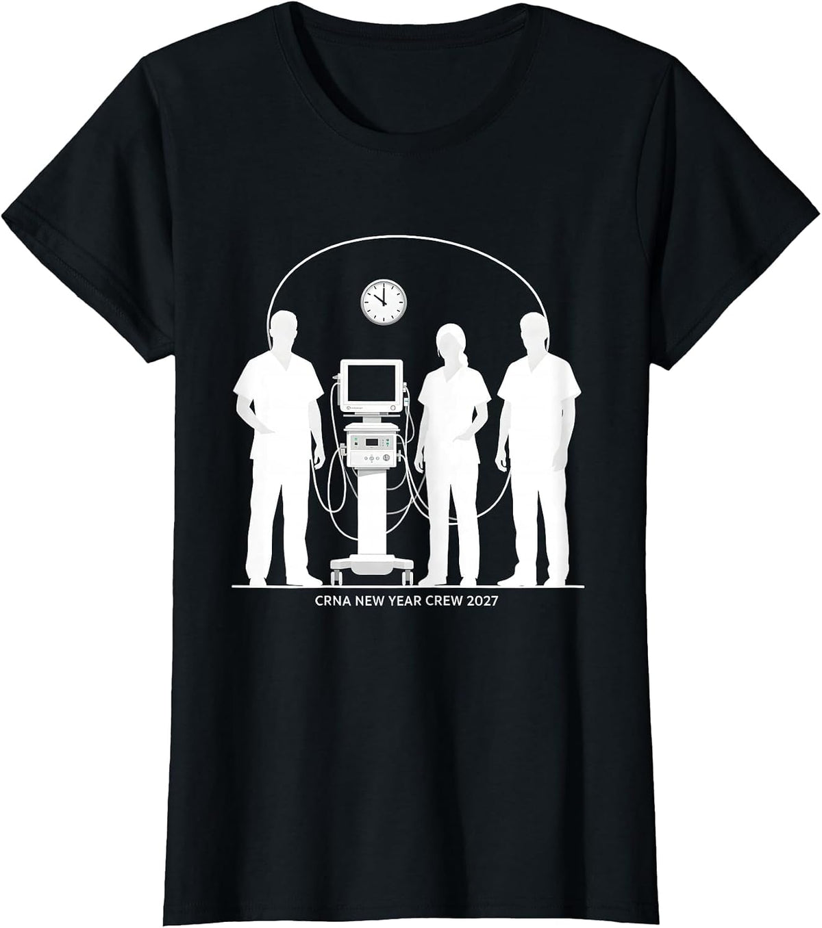 Women's CRNA New Year Crew 2027 Silhouetted Nurse Crew New Years Eve T-Shirt - Black