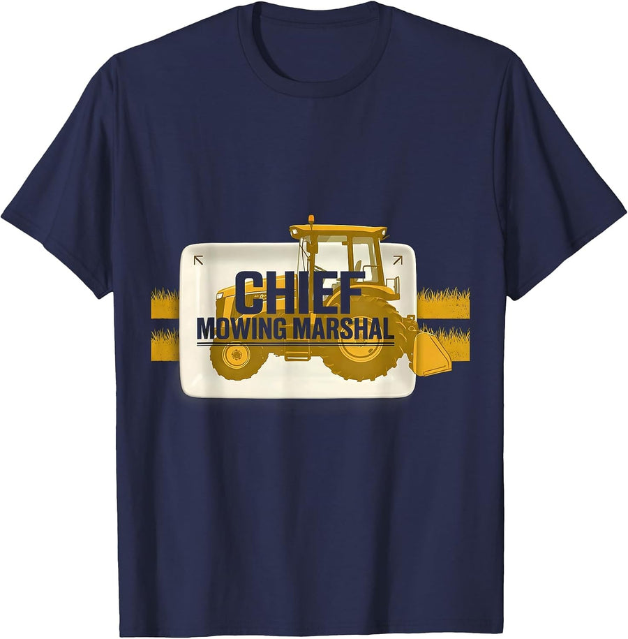 Chief Mowing Marshal Funny Lawn Mower Dad Gardener Gift T-Shirt - Navy Blue