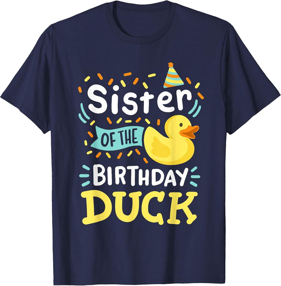 Sister of The Birthday Duck Boy Rubber Duck Bday Family T-Shirt - Navy Blue