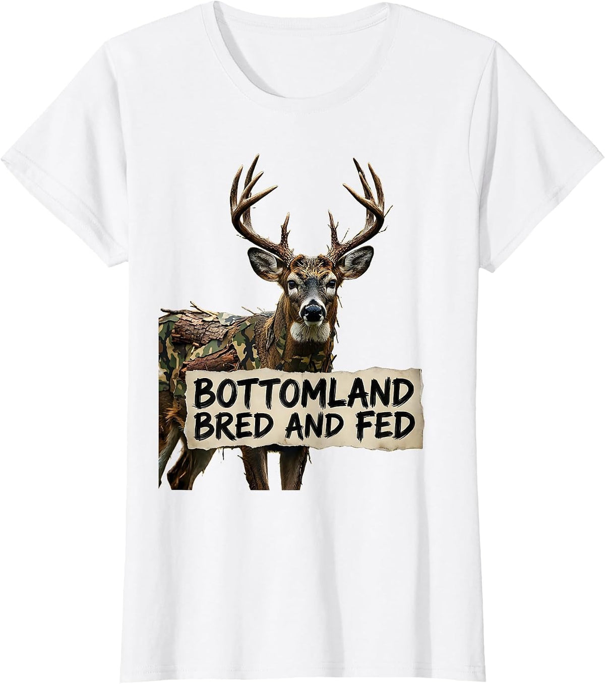 Women's Bottomland Bred and Fed Camo Hunting Design T-Shirt - White