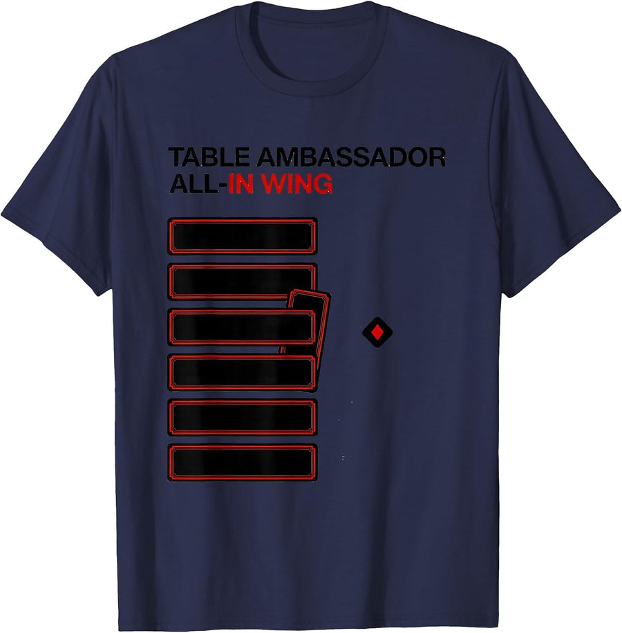 Table Ambassador All-In Wing Funny Poker Player Gambling T-Shirt - Navy Blue