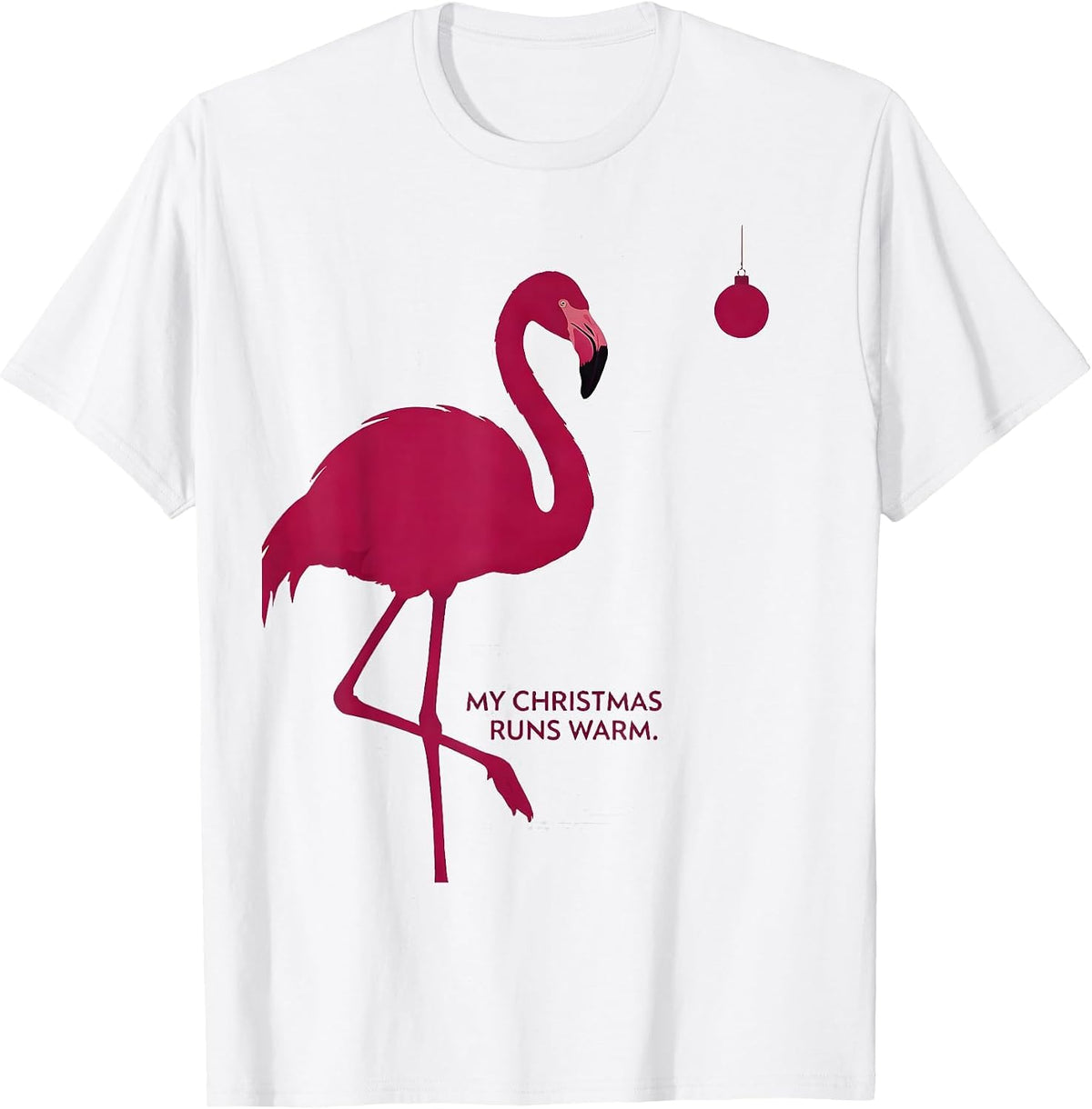 Men's My Christmas Runs Warm Funny Pink Flamingo Christmas in July T-Shirt - White