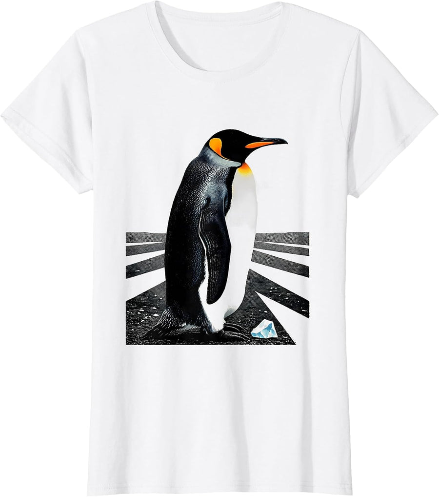 Women's Monumental Penguin Screenprint Poster Animal Lover Humor T-Shirt - White