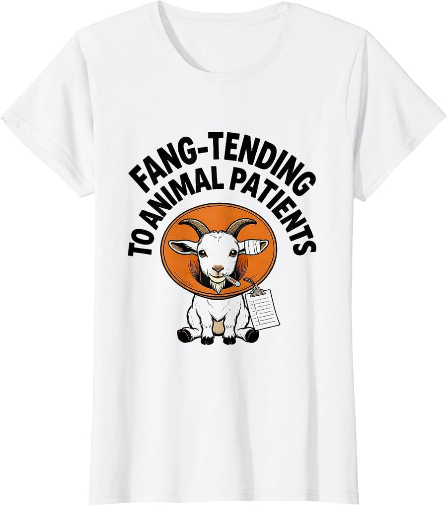 Women's Fang-tending To Animal Patients Funny Vet Tech Halloween T-Shirt - White