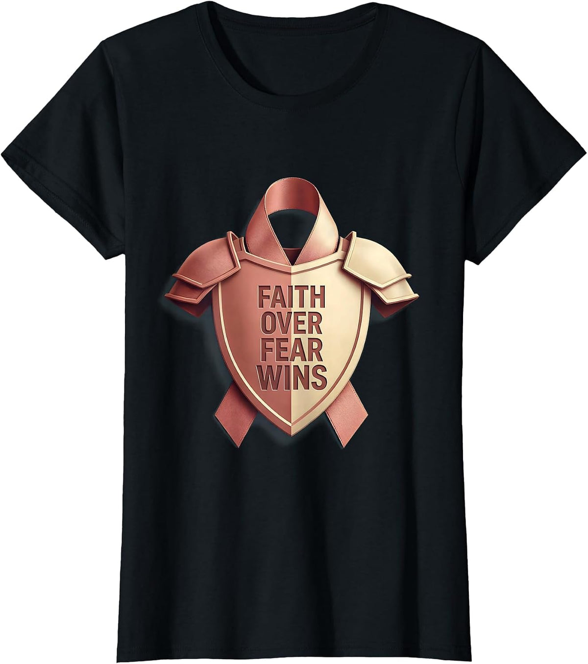 Women's Faith Over Fear Wins Breast Cancer Awareness Design T-Shirt - Black
