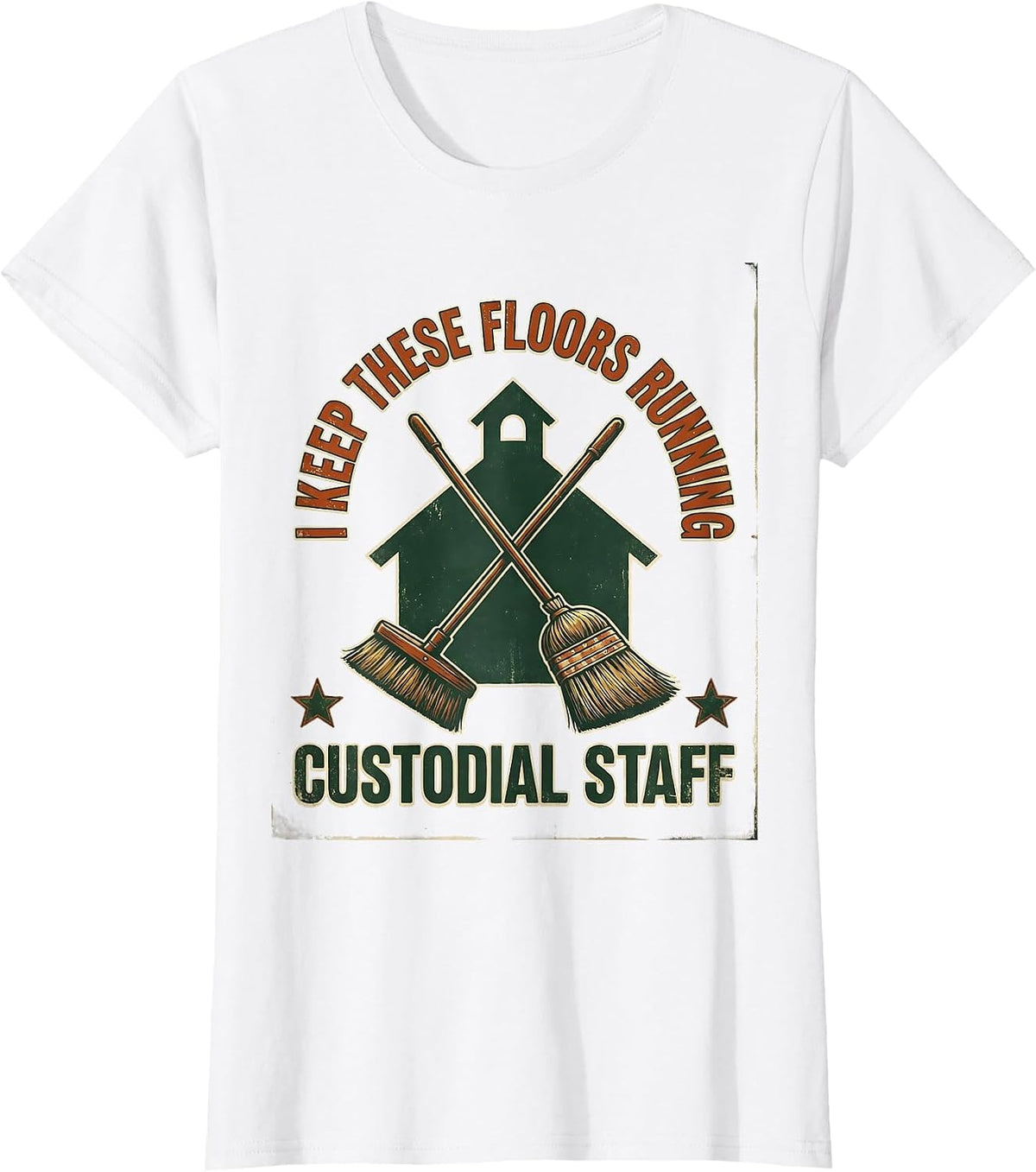 I Keep These Floors Running Vintage School Custodian T-Shirt - White