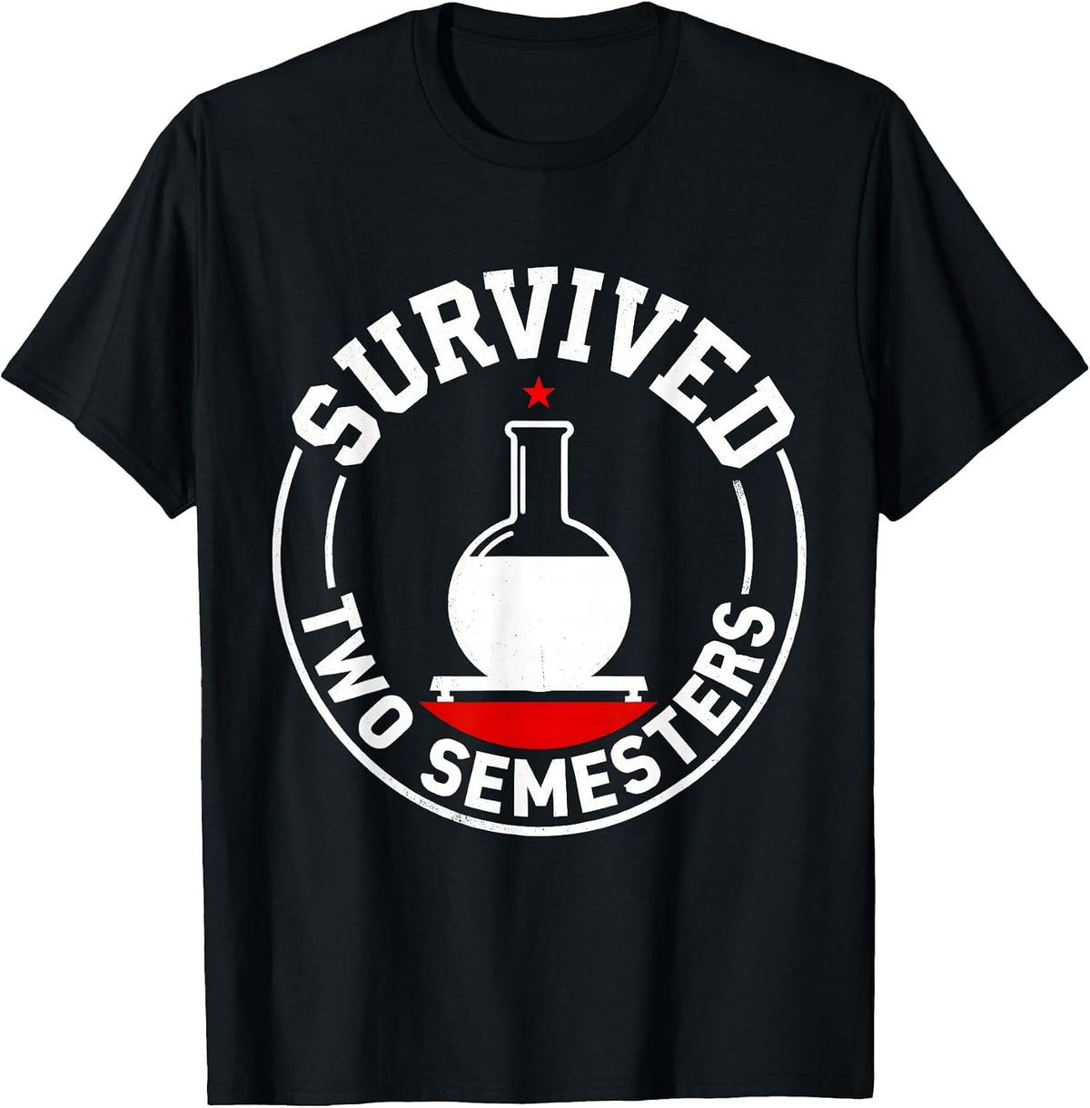 Men's Survived Two Semesters Brutalist Chemistry Pun Science T-Shirt - Black