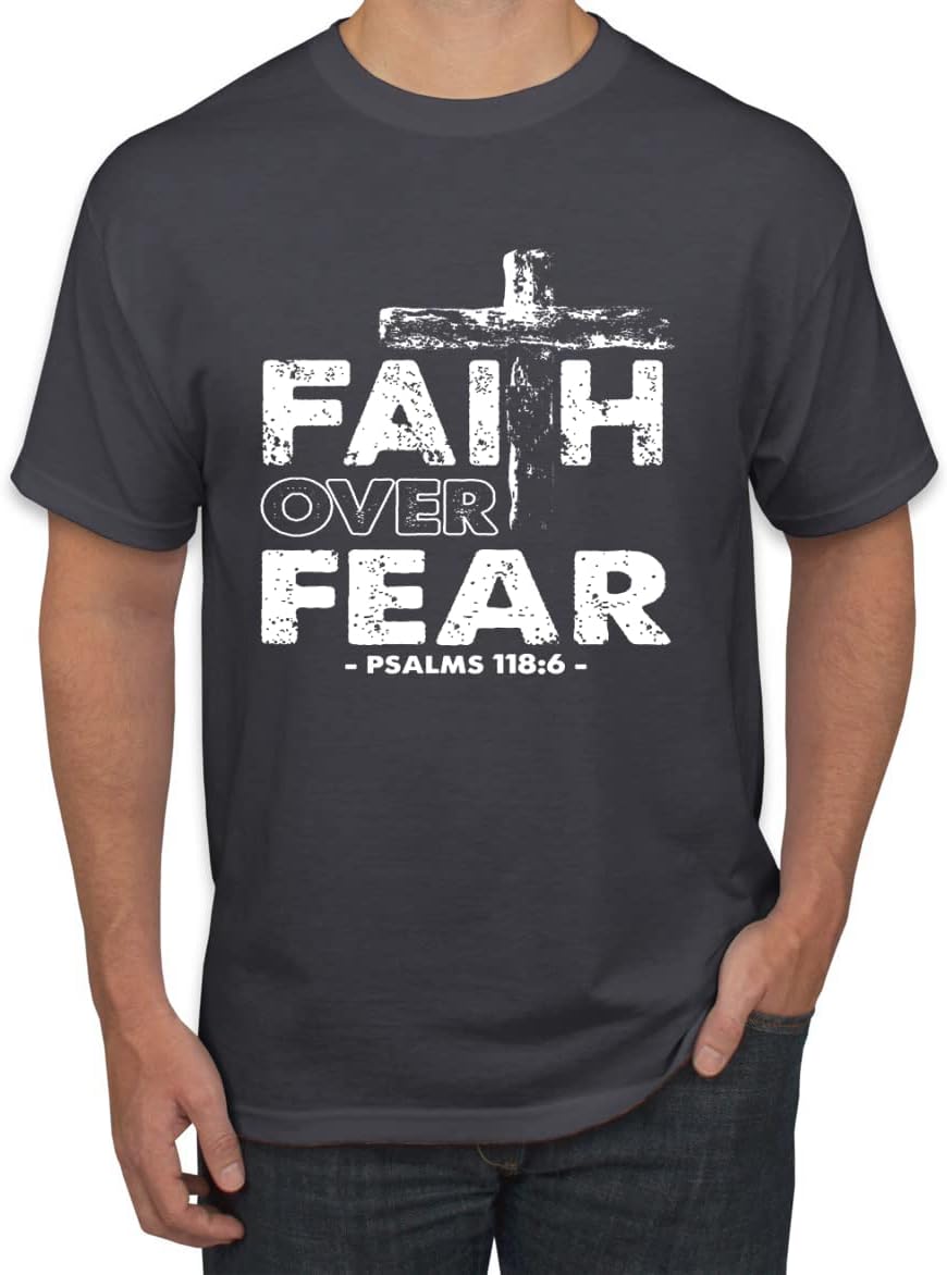Faith Over Fear Psalm 118:6 White Inspirational Christian Men's T-Shirt - Charcoal