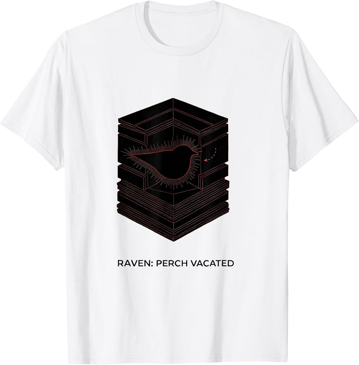 Men's Raven Perch Vacated Geometric Edgar Allan Poe Literary Humor T-Shirt - White