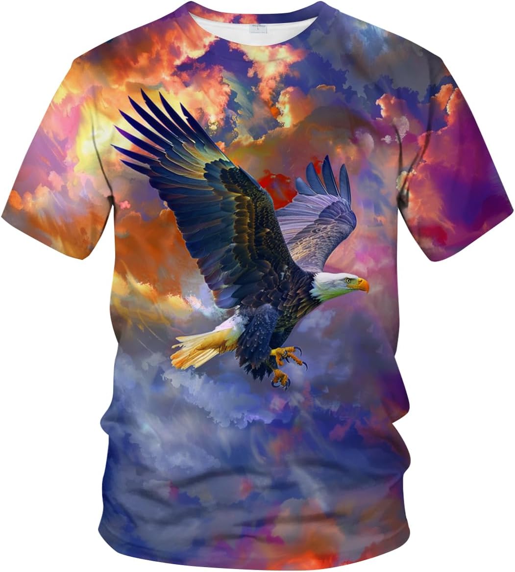 LAOLIUSN Men's 3D Eagle Print T-Shirt - Patriotic Theme,Animal Graphic Tee - Multicolor