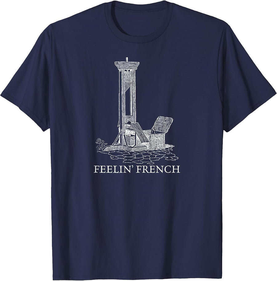 Feelin French Guillotine Dark Humor Vintage T-Shirt - Navy Blue