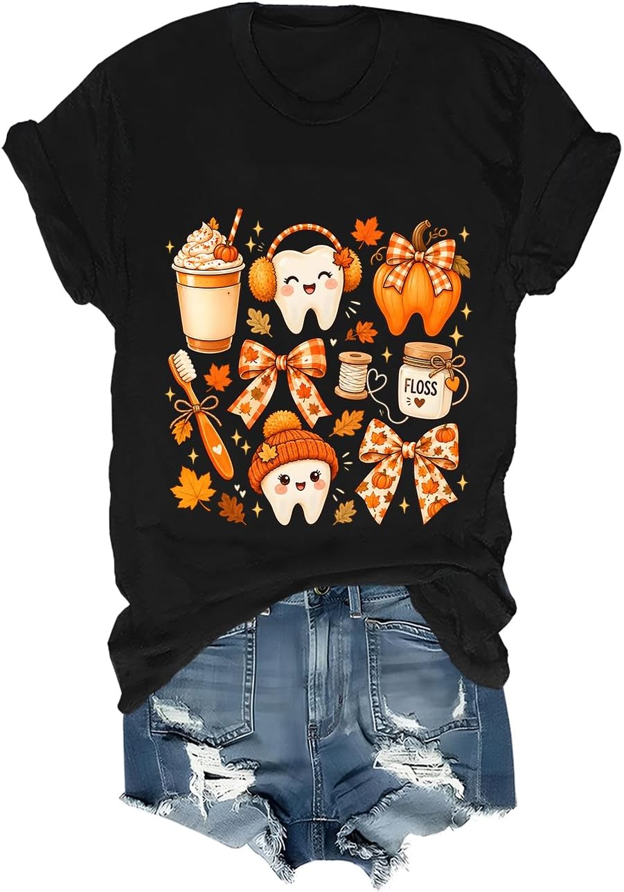 Fall Dental Hygienist Shirt Funny Dental Assistant Thanksgiving T-Shirt - Black