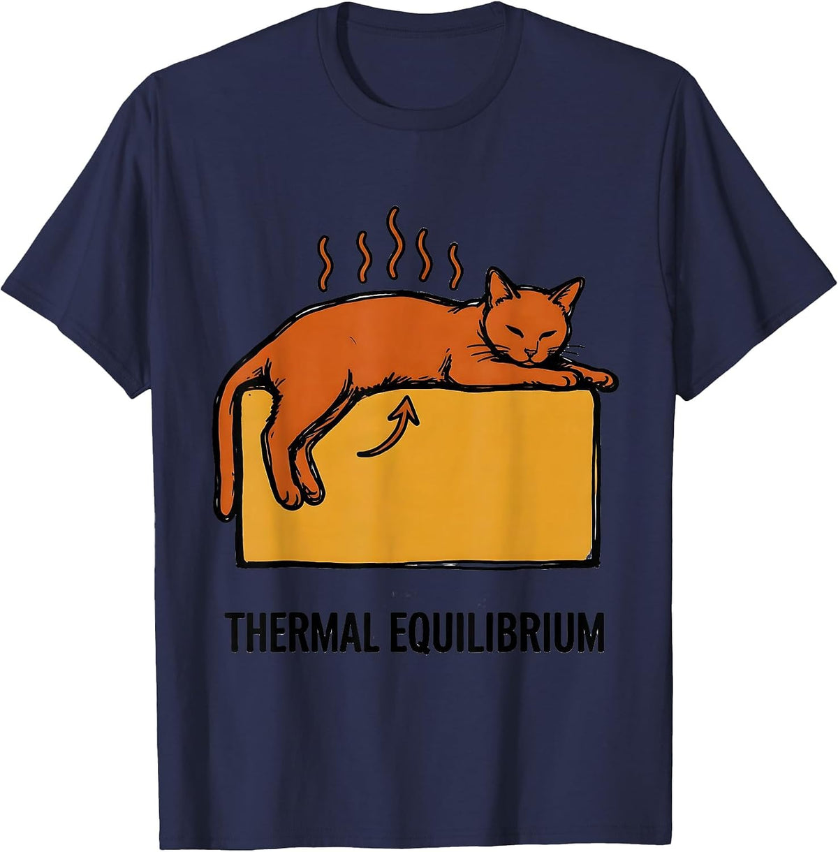 Men's Thermal Equilibrium Funny Science Cat Teacher Student Math T-Shirt - Navy Blue