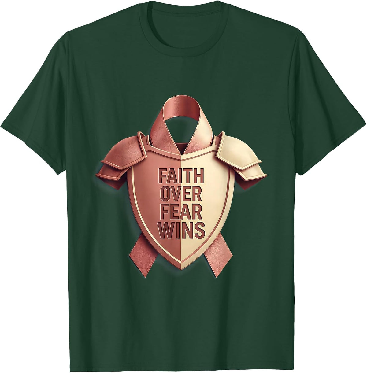 Men's Faith Over Fear Wins Breast Cancer Awareness Design T-Shirt - Dark Green