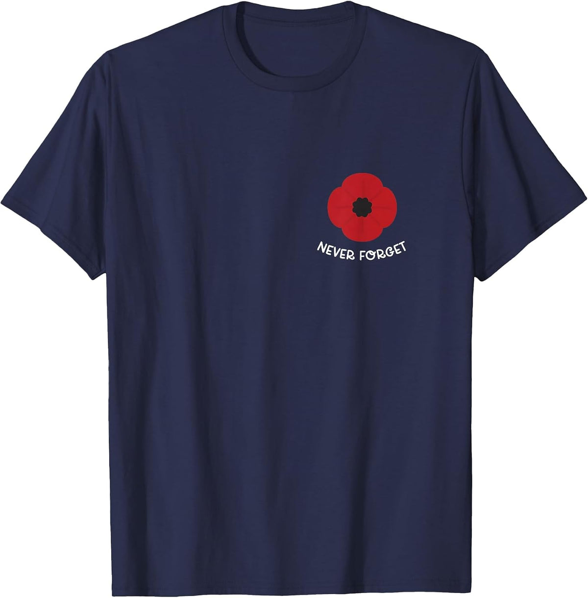 Anzac Day Lest We Forget Veteran Red Poppy T-Shirt - Navy Blue