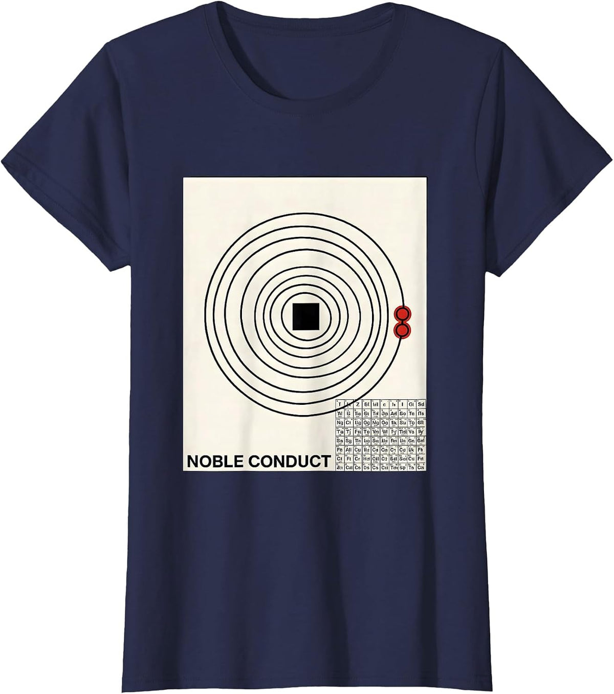 Women's Noble Conduct Swiss International Chemistry Humor Science T-Shirt - Navy Blue