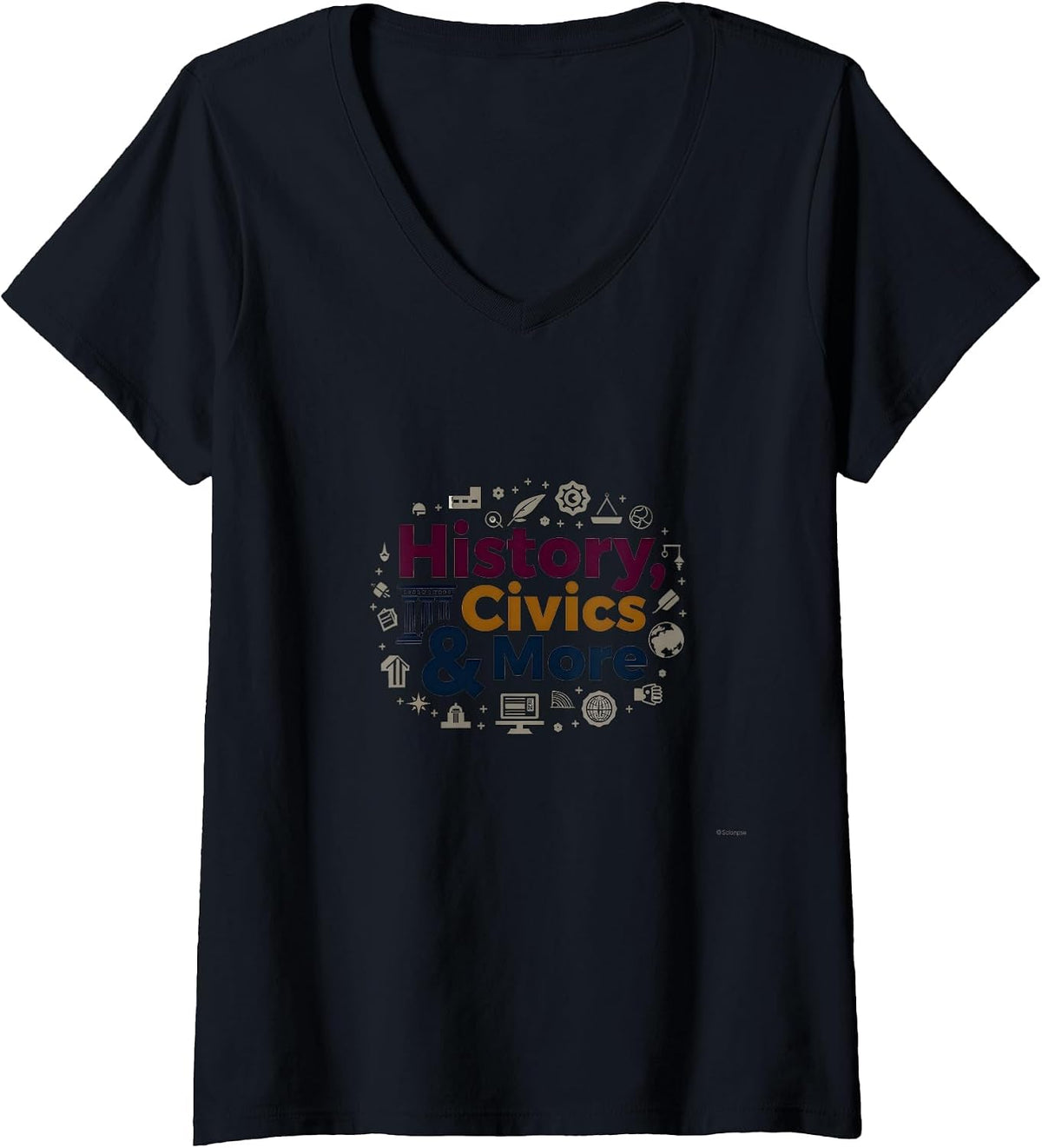 Women's Social Studies Teacher History Civics & More Gift V-Neck T-Shirt - Black