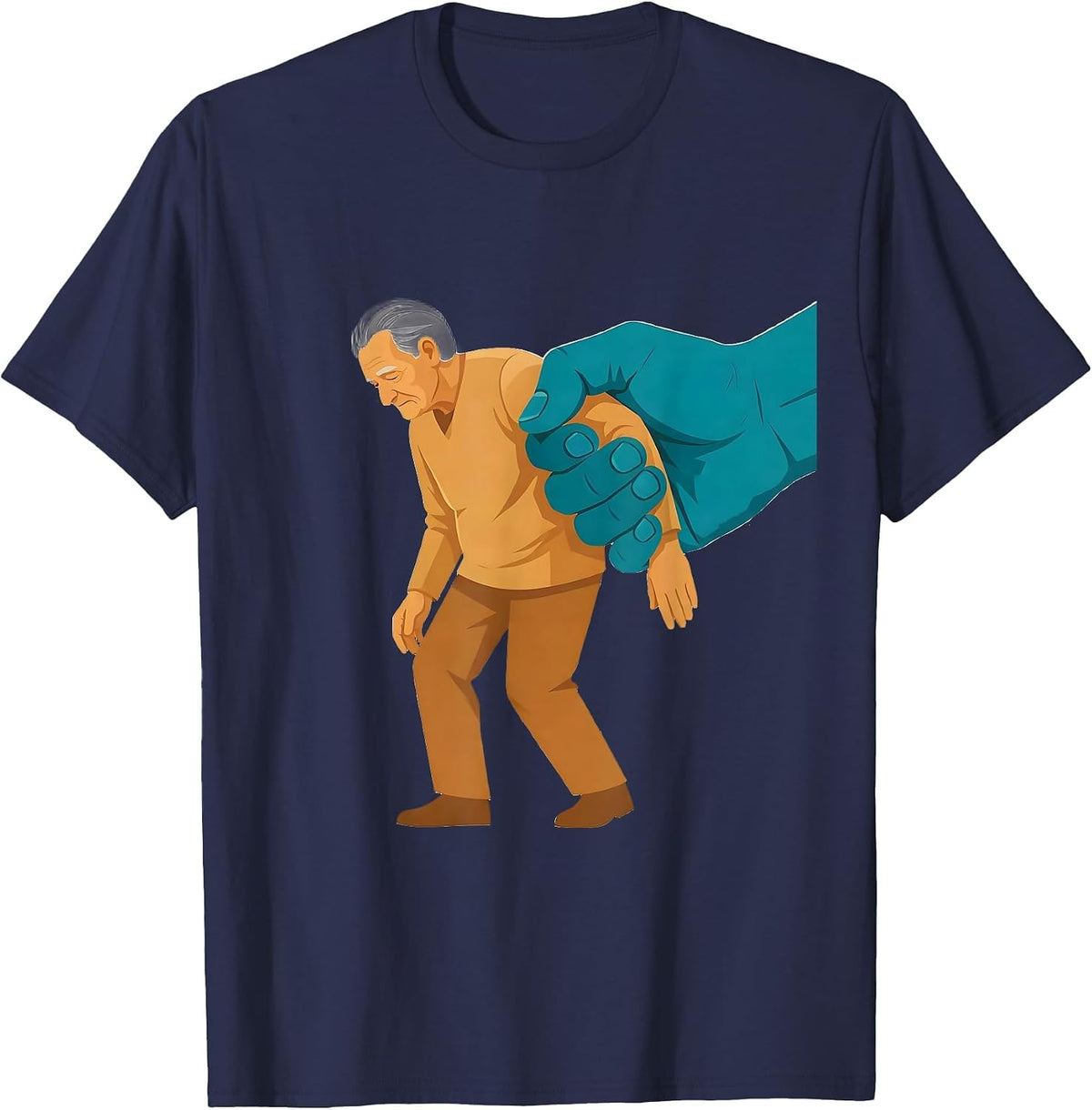 Men's Fall Prevention Elderly Care Support Graphic T-Shirt - Navy Blue