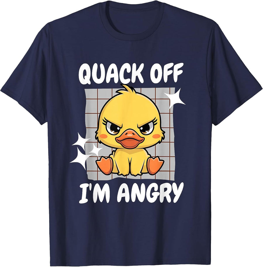 Funny Duck Shirt for Women Quack Off Im Angry Grumpy Duck T-Shirt - Navy Blue