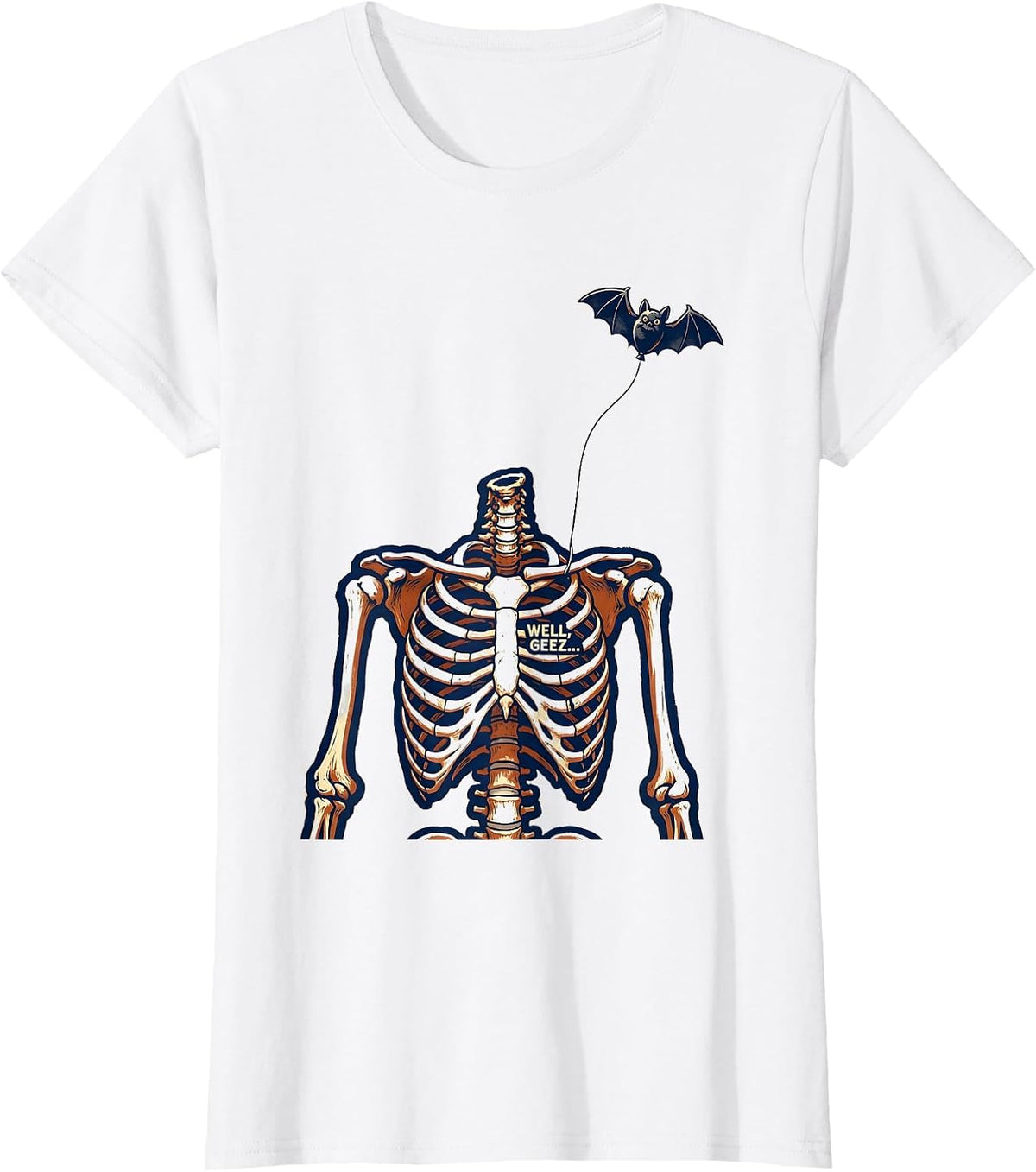 Women's Well, geez... Rubber Stamp Skeleton Lost Balloon Dark Humor T-Shirt - White
