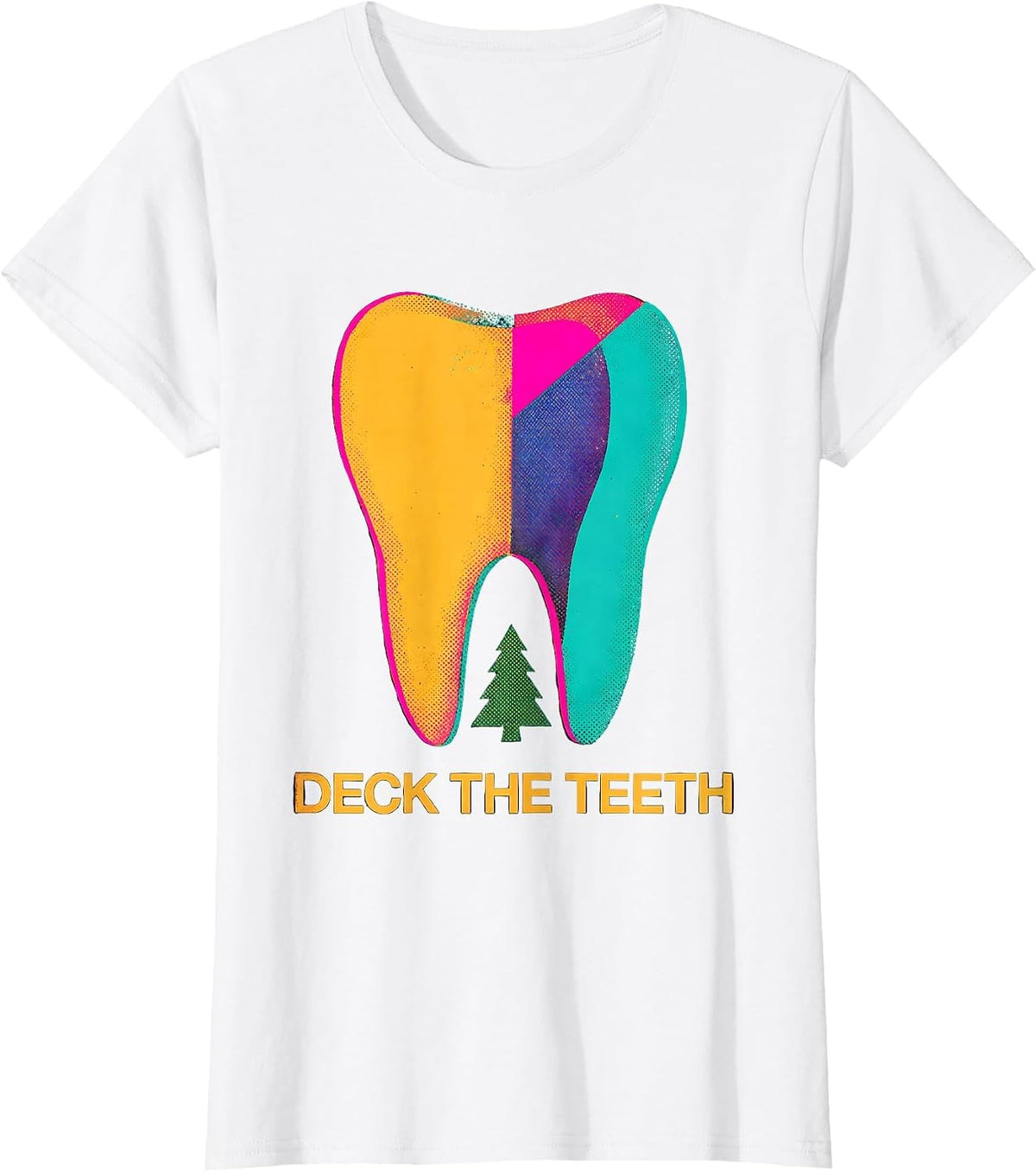 Deck the Teeth Risograph Dental Christmas Humor T-Shirt - White