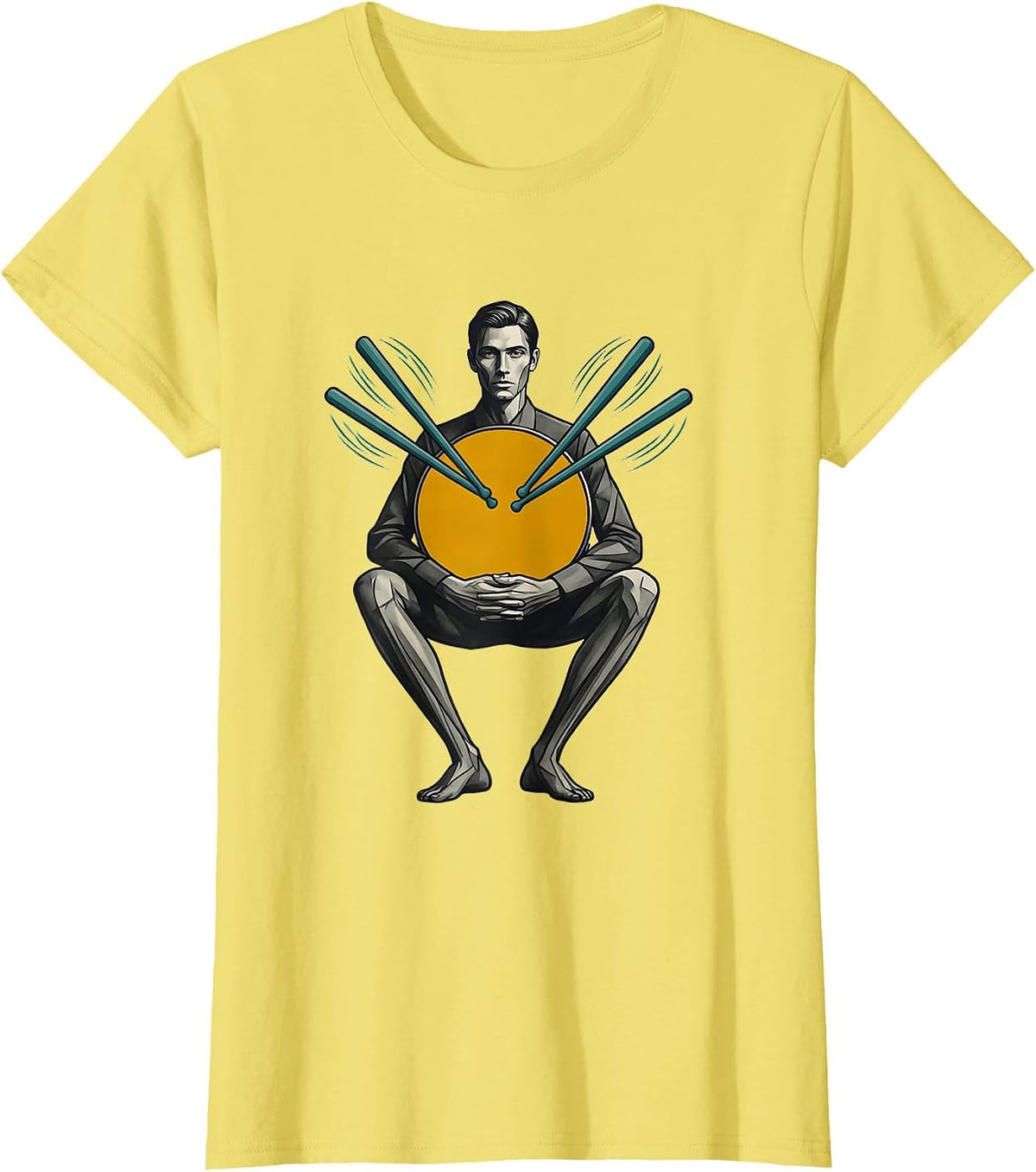 Drummer Bass Circle Midcentury Modern Drummer Gift T-Shirt - Lemon Yellow