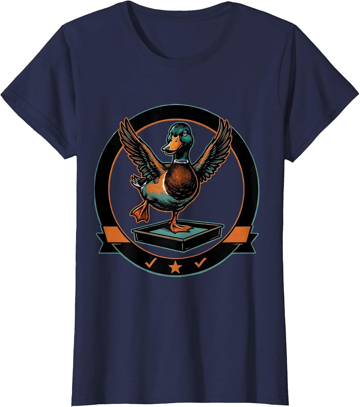 Women's Dismissive Duck Screenprint Poster Humor Novelty Gift T-Shirt - Navy Blue