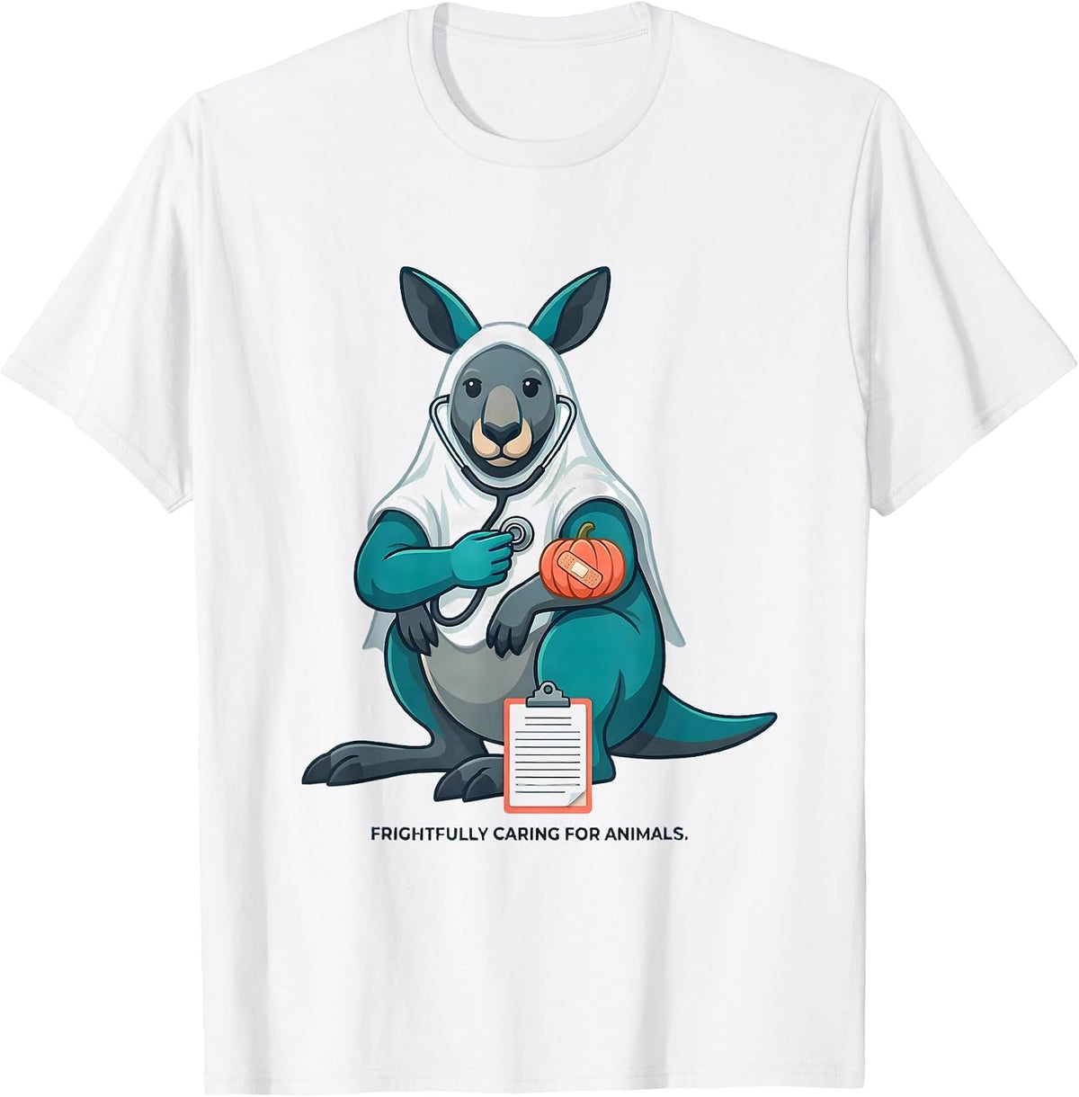 Frightfully Caring For Animals Funny Vet Tech Halloween T-Shirt - White