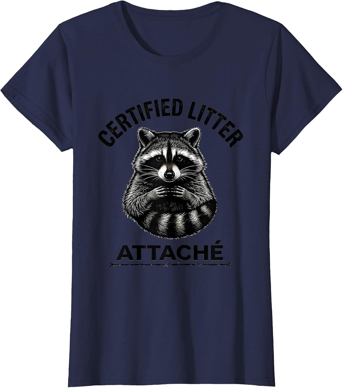 Women's Certified Litter Attaché Funny Raccoon Trash Panda Absurdist T-Shirt - Navy Blue