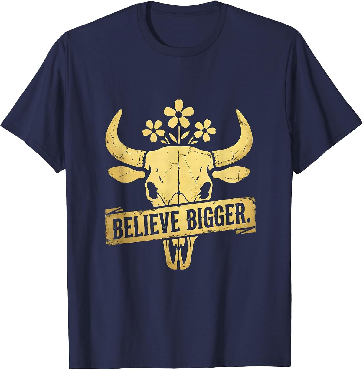 Believe Bigger Faith Over Fear Inspirational Design T-Shirt - Navy Blue