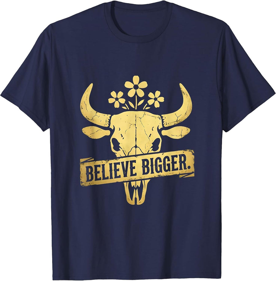 Believe Bigger Faith Over Fear Inspirational Design T-Shirt - Navy Blue