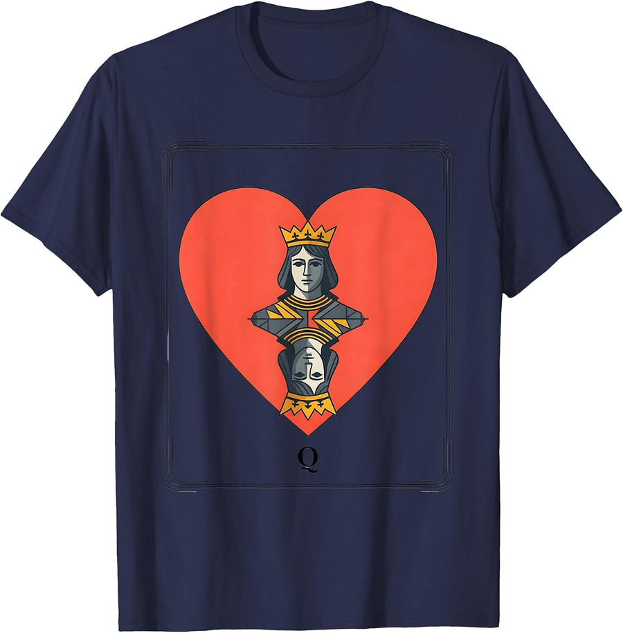 Q King Queen Of Hearts Costume Poker Blackjack Humor T-Shirt - Navy Blue