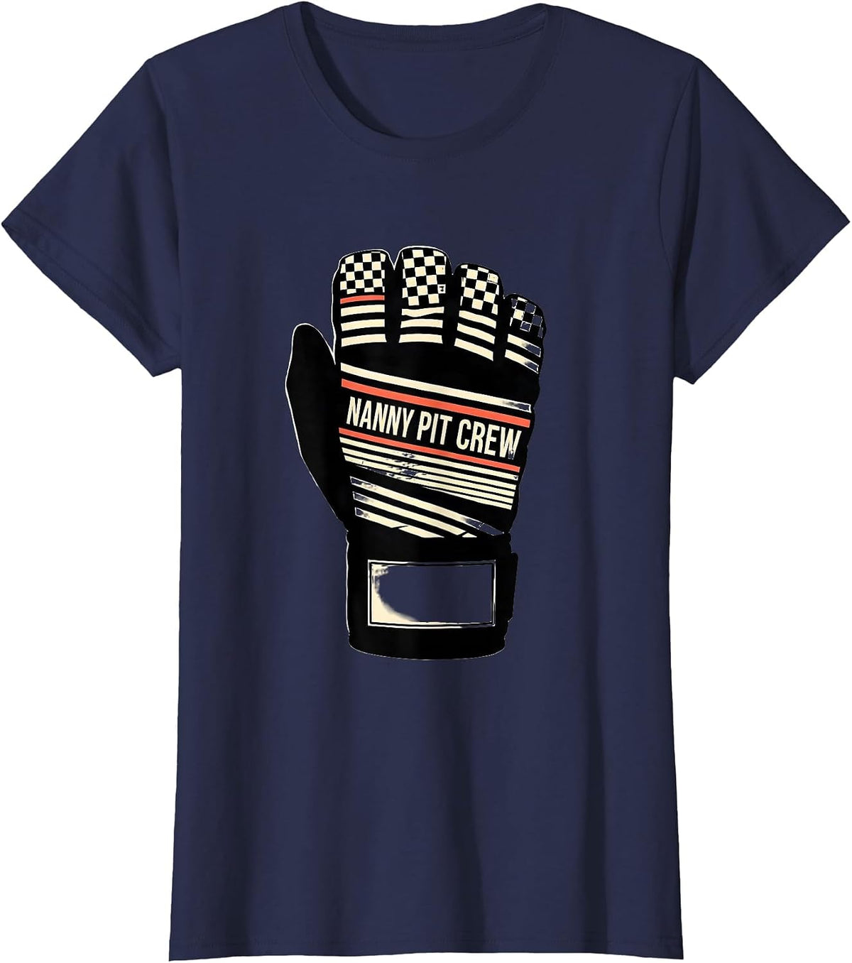 Women's Nanny Pit Crew Disrupted Stripe Graphic Race Car Birthday T-Shirt - Navy Blue