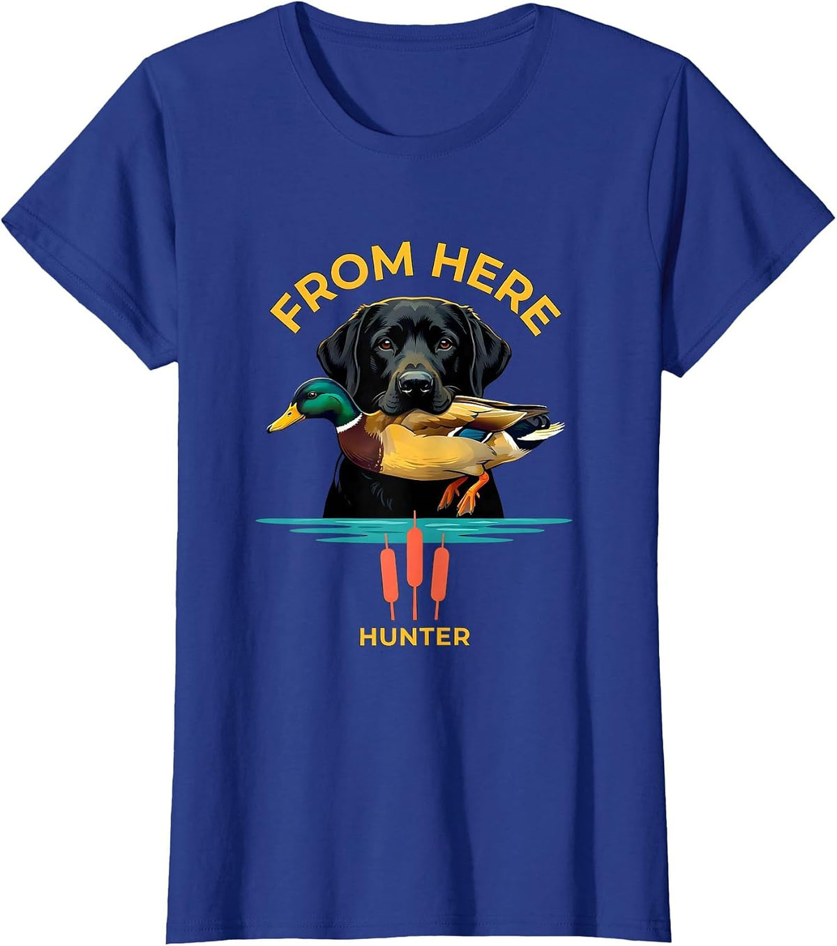 Women's From Here Hunter Flat Vector Labrador Retriever Hunting Dog T-Shirt - Royal Blue