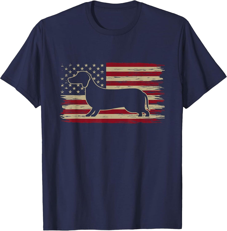 American Flag Dachshund Patriotic Dachshund Doxie Lover T-Shirt - Navy Blue