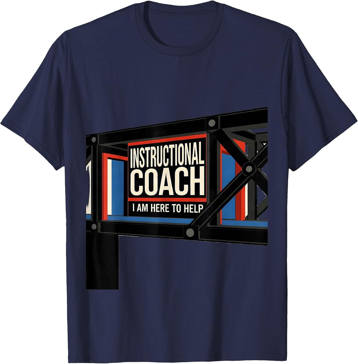 Instructional Coach I Am Here To Help Bauhaus Modernist T-Shirt - Navy Blue