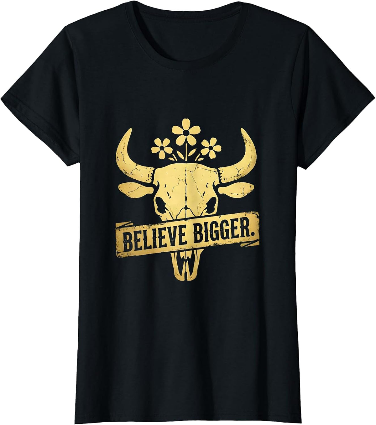 Believe Bigger Faith Over Fear Inspirational Design T-Shirt - Black
