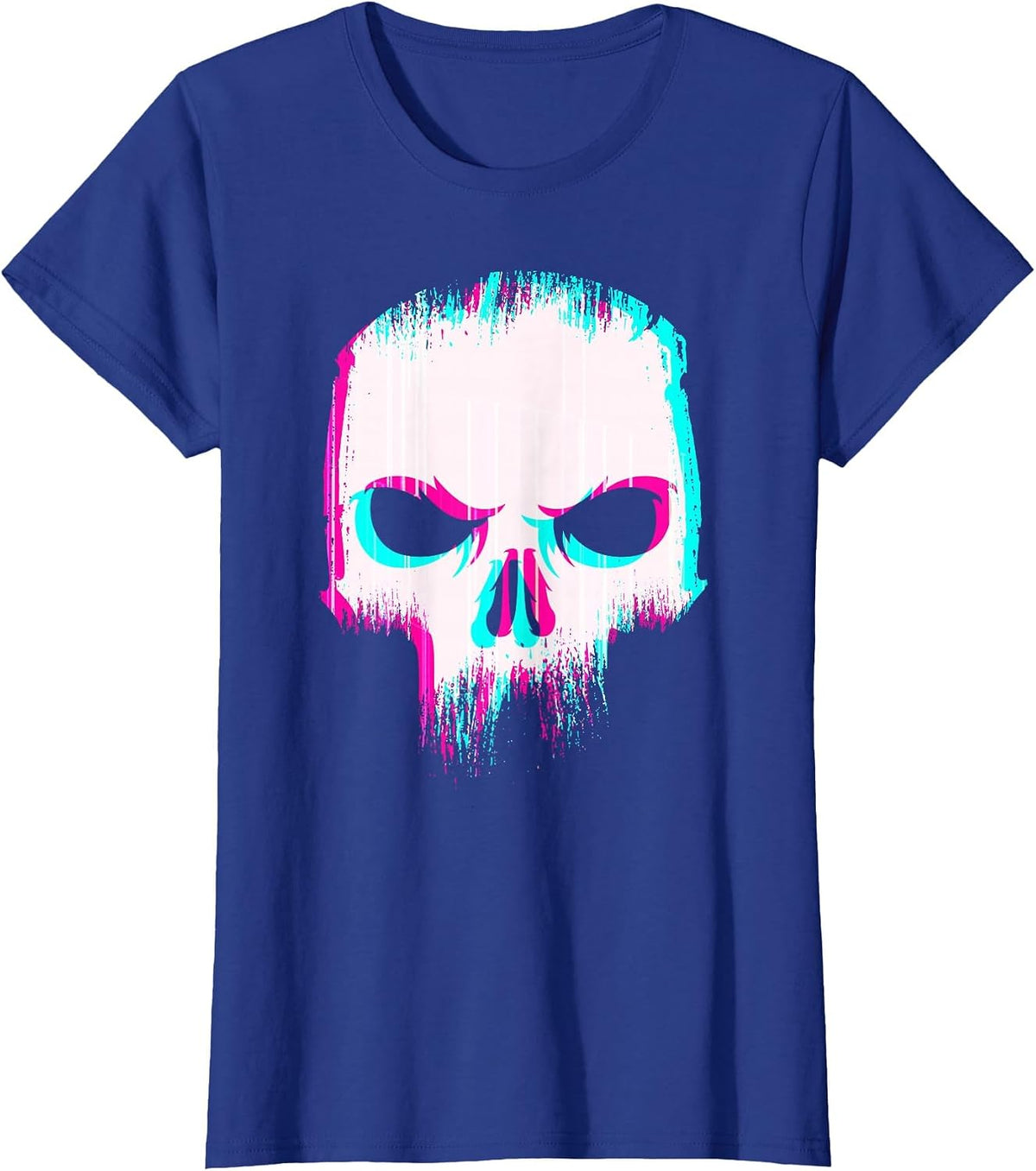 Aesthetic Skull Glitch - Minimal Pastel Goth Soft Grunge T-Shirt - Royal Blue