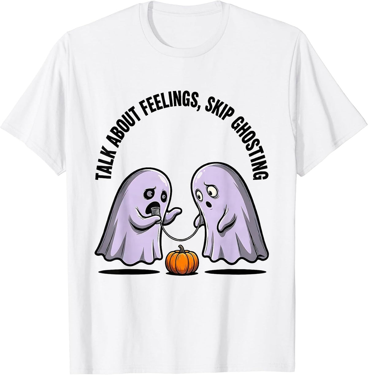 Men's Talk About Feelings Skip Ghosting Cartoon Ghost Mental T-Shirt - White