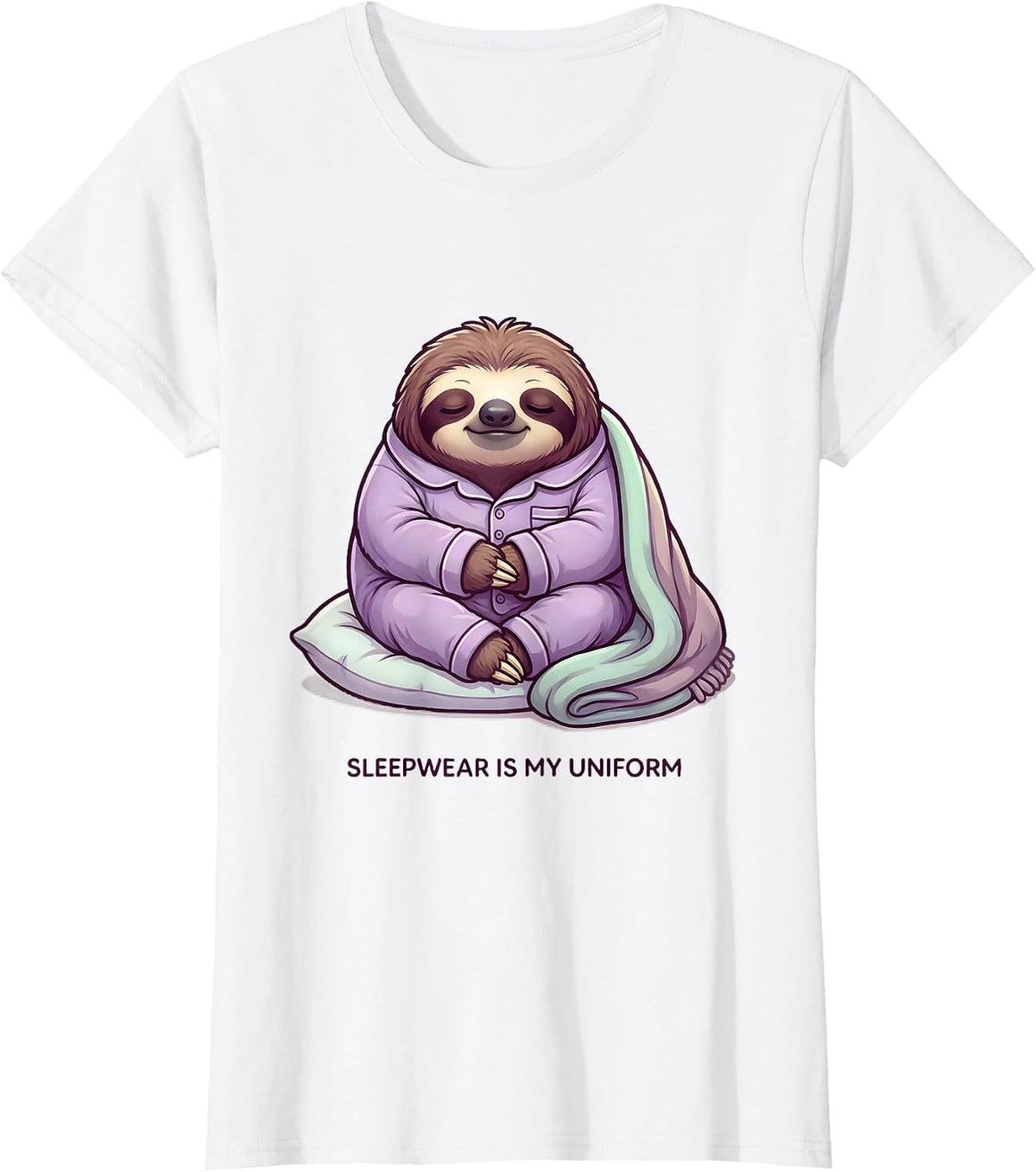 Women's Sleepwear Is My Uniform Cute Kawaii Sloth Pajama Romper T-Shirt - White