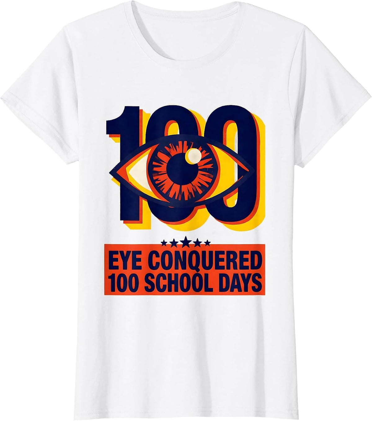 Eye Conquered 100 School Days Playful Pun 100th Day Kids T-Shirt - White