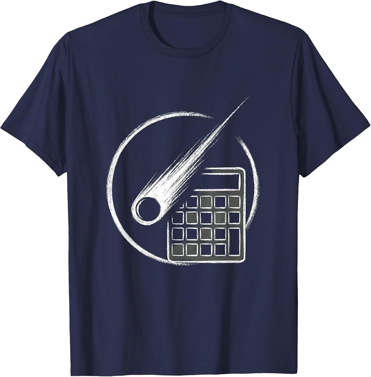 Science Teacher Comet and Calculator Graphic T-Shirt - Navy Blue