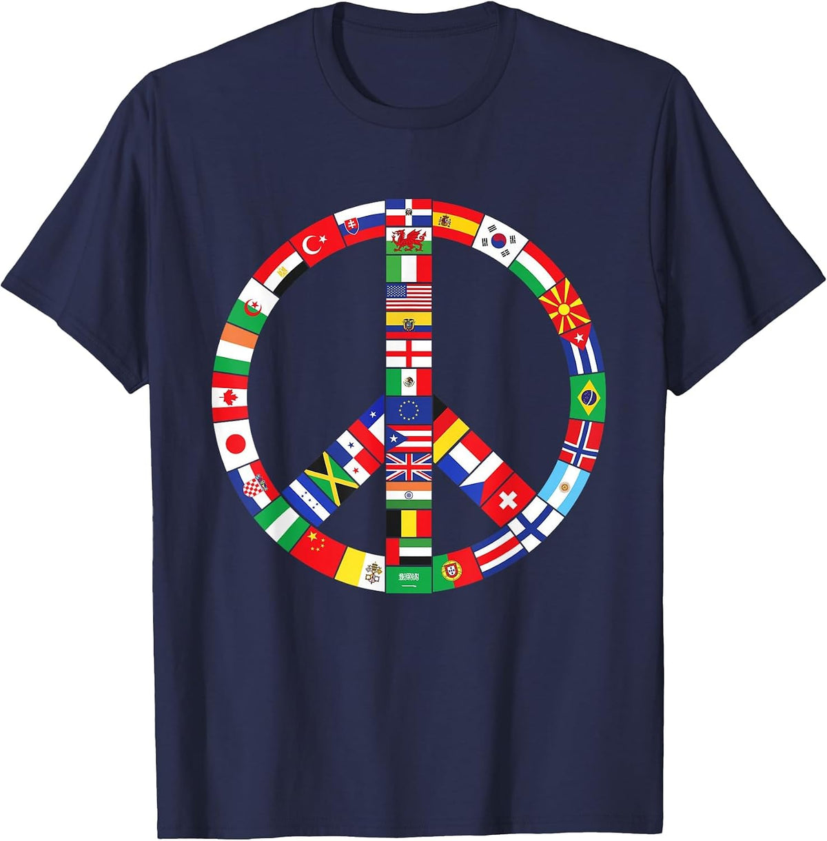 Flags of Countries of Earth Love Peace T-Shirt - Navy Blue