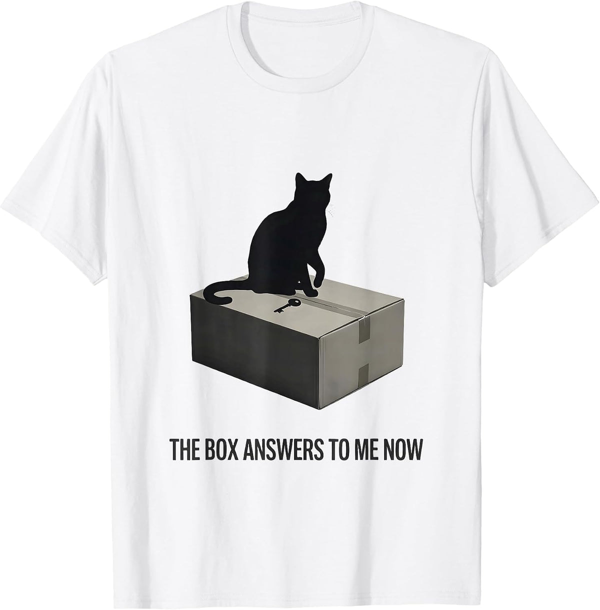 Men's The Box Answers To Me Now Funny Quantum Physics Cat Lover T-Shirt - White