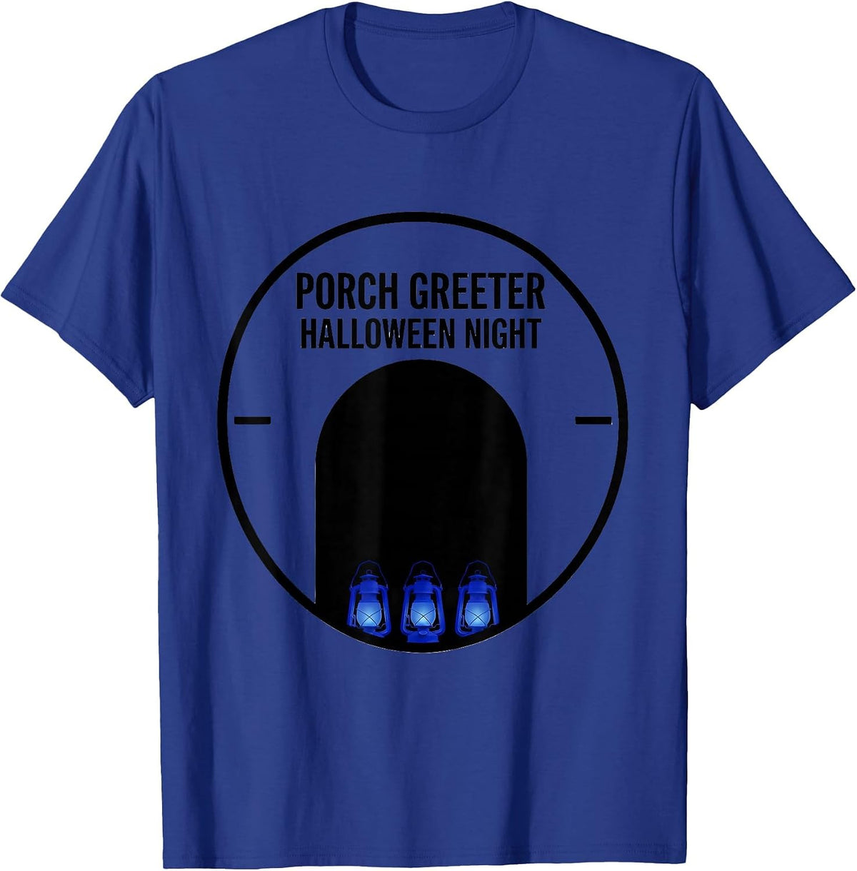 Men's Porch Greeter Halloween Night Christian Faith Over Fear T-Shirt - Royal Blue