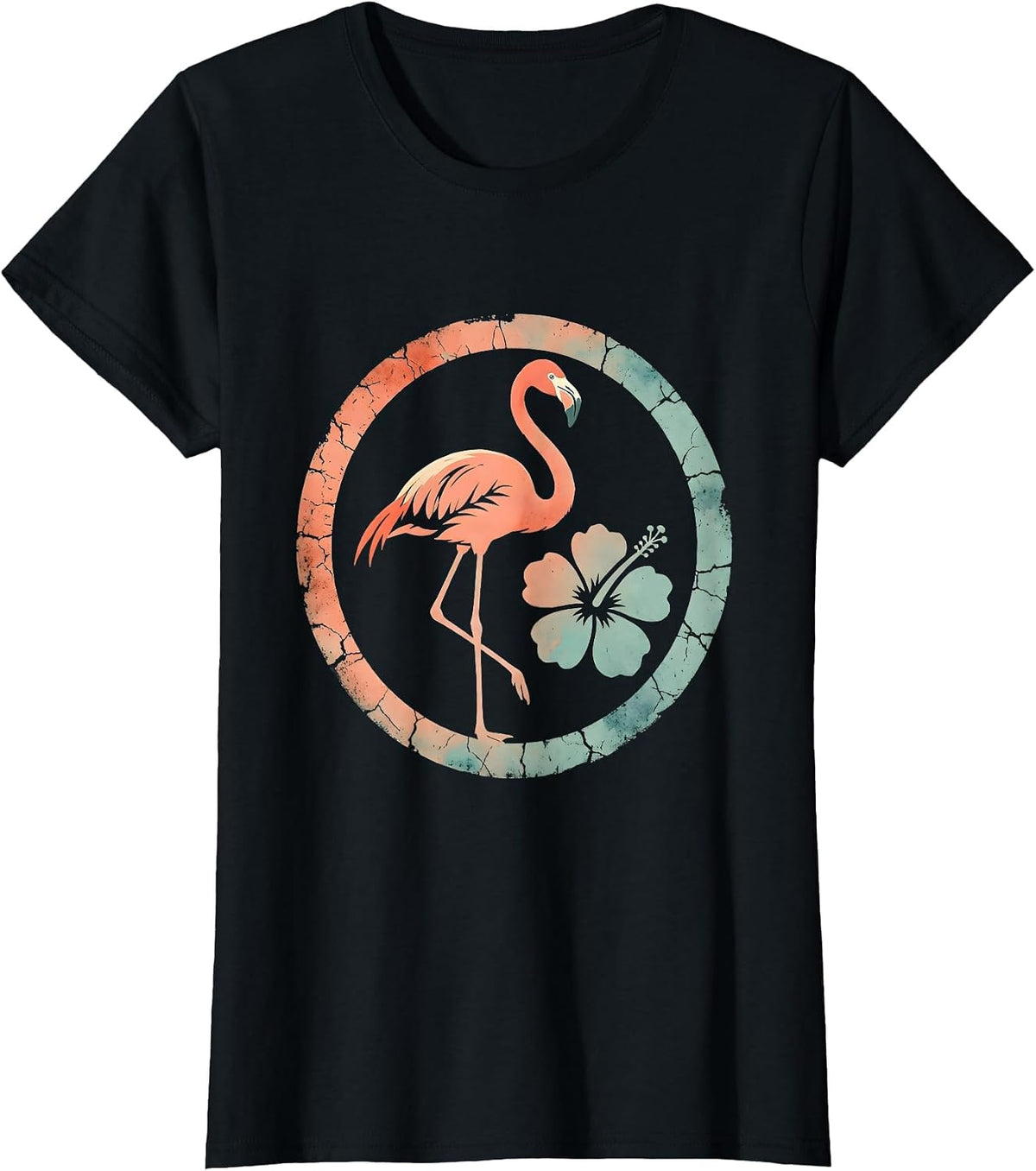 Women's Flamingo Balancing on One Leg at Sunset T-Shirt - Black
