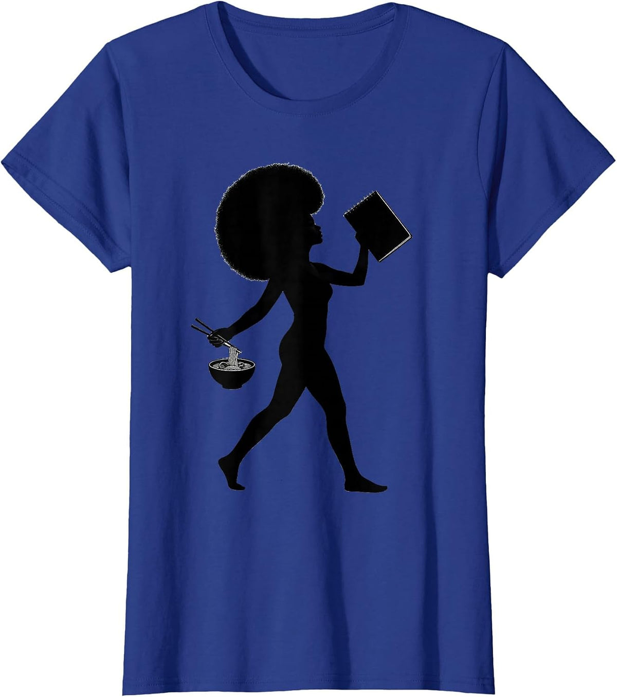 Women's Afro Anime Girl Sketching Ramen Lover Art T-Shirt - Royal Blue